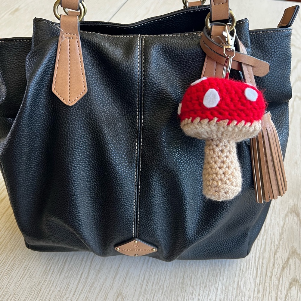 3/$20 Hand Crocheted Whimsical Red Mushroom Bag Charm Keychain! - Picture 4 of 11